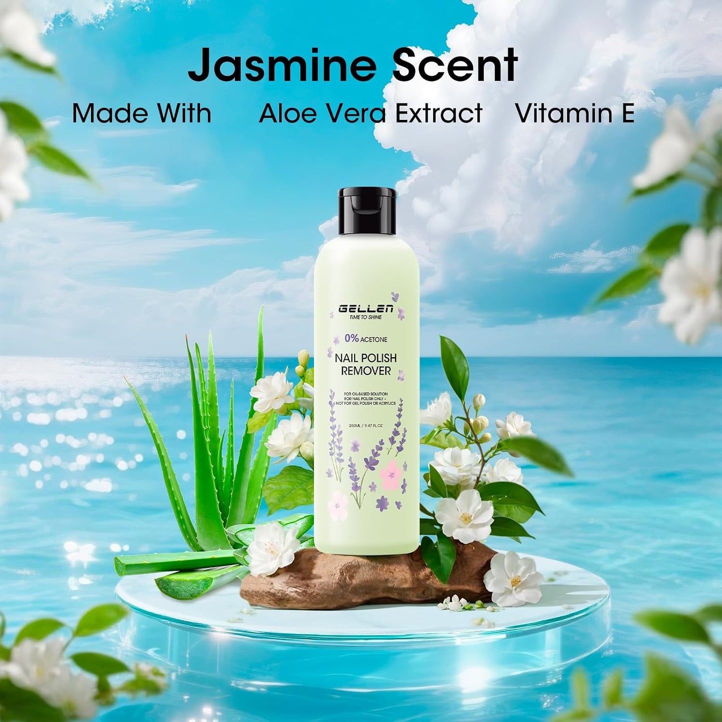 Gellen Jasmine Scent Nail Polish Remover Kit - Gentle Non-Drying Formula with Aloe & Vitamin E | 280ml