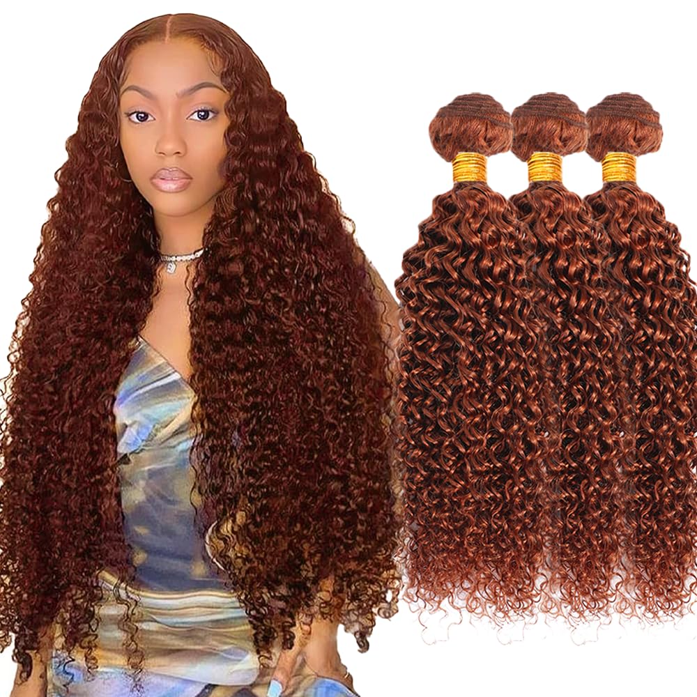 28 30 32 Inch Copper Brown Bundle Reddish Brown Bundles Human Hair #33 Bundle Kinky Curly Human Hair Bundles 300g