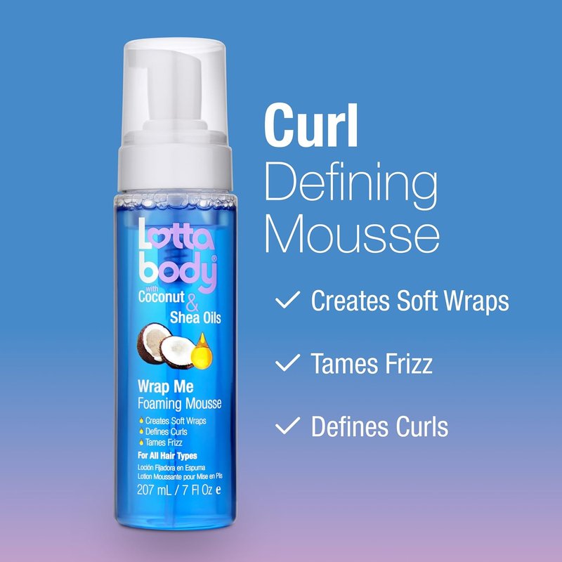 Lottabody Wrap Me Foaming Mousse - Coconut & Shea Oil Curl Definer | 7 oz Moisture-Rich Formula for Curly & Coily Hair