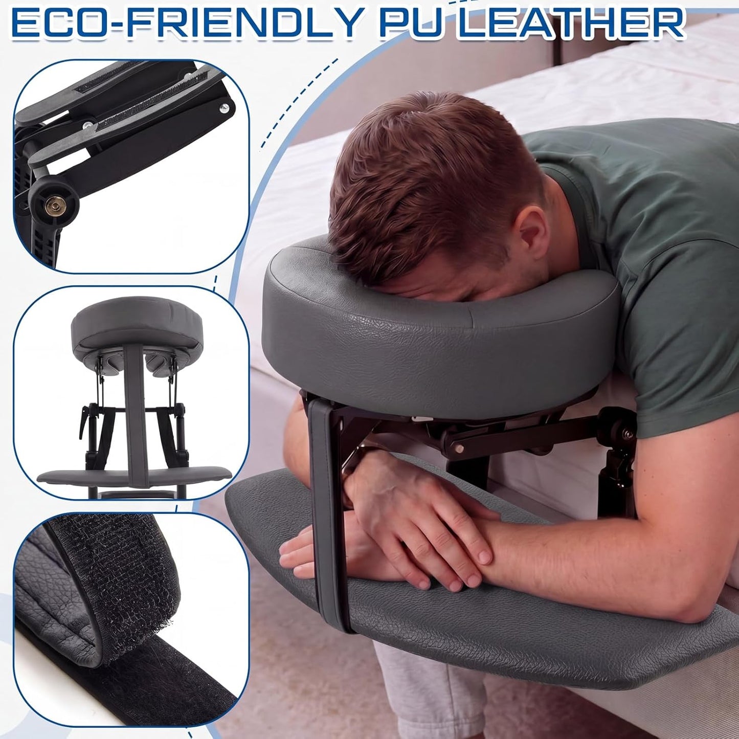 Adjustable Massage Headrest for Bed - Portable Face Cradle with Soft Cushion | Grey Color for Home Spa & Relaxation