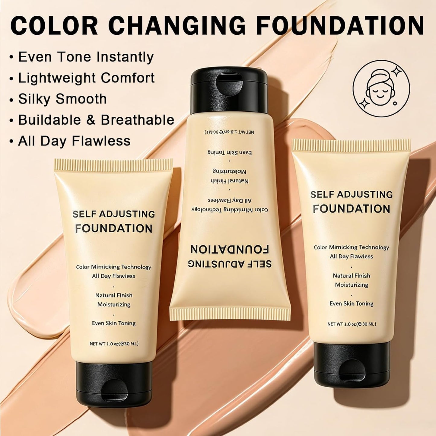 Color Changing Foundation for Mature Skin - Hydrating Self-Adjusting Makeup | Lightweight Coverage, 1.01 FL.OZ - 03 Dark
