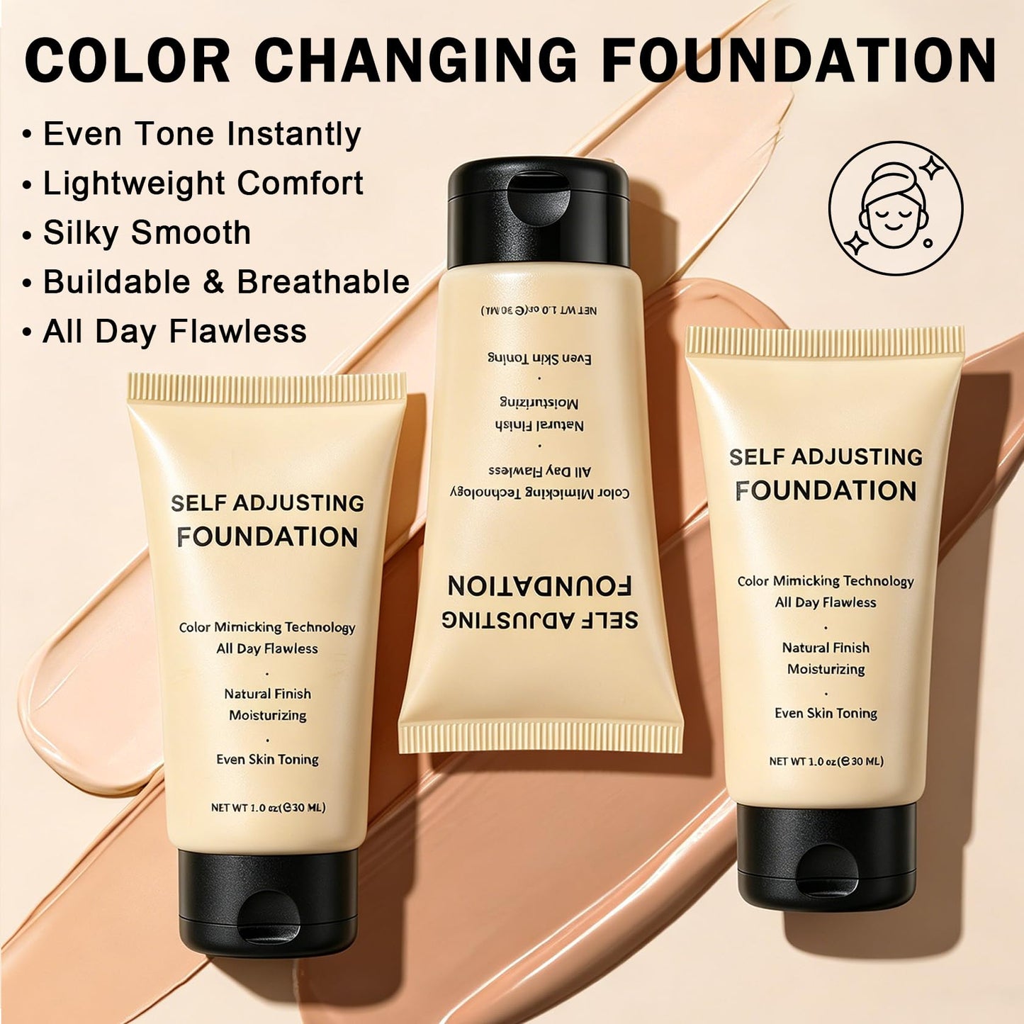 UAOE Color Changing Foundation for Mature Skin,Color Self-Adjusting Foundation,Hydrating Foundation Makeup with Skincare-Infused,Lightweight Coverage Base De Maquillaje,1.01 FL.OZ - 03 Dark