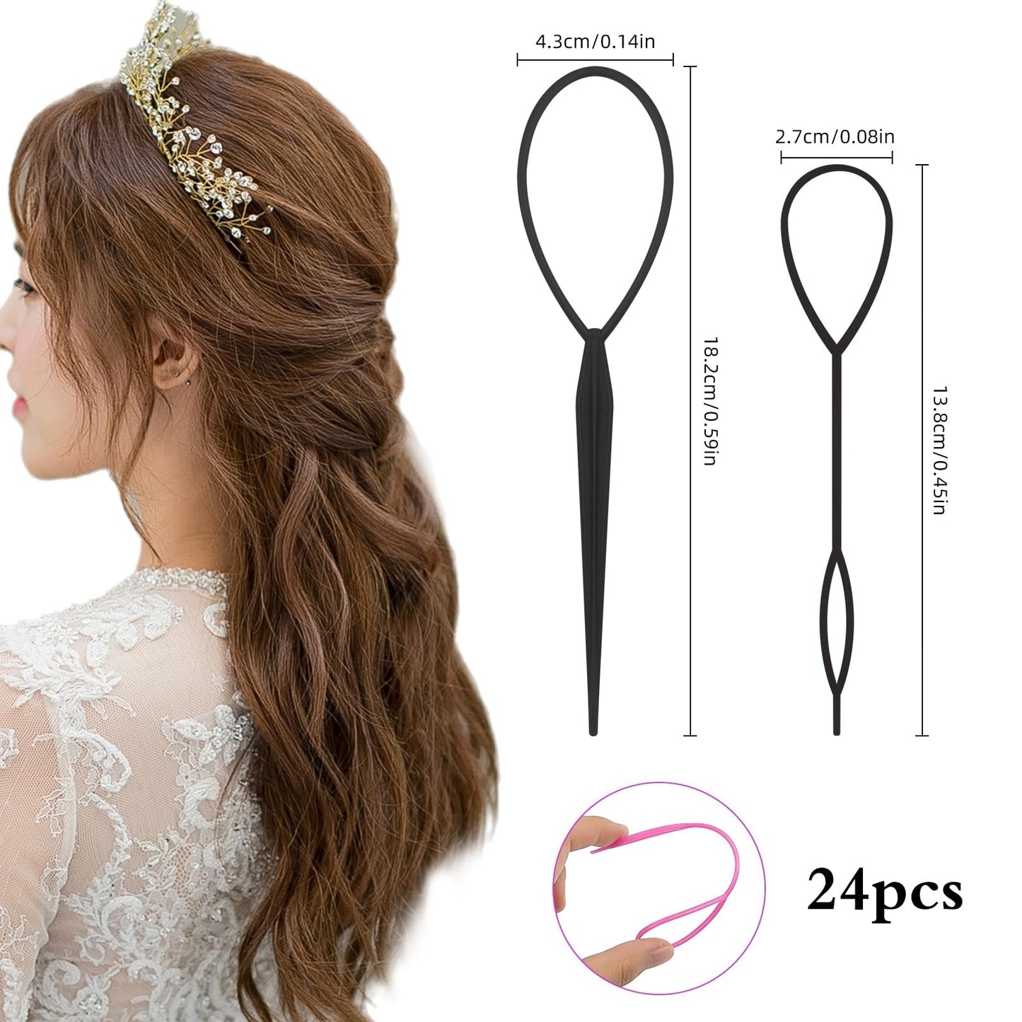 24PCS Multi-Color Topsy Tail Hair Tool - Large & Small 2 Sizes Hair Loop Styling Tool Set Hairs Pull Through Tools, French Braids, Ponytails, Hair Pull Through Tool for Women and Girls