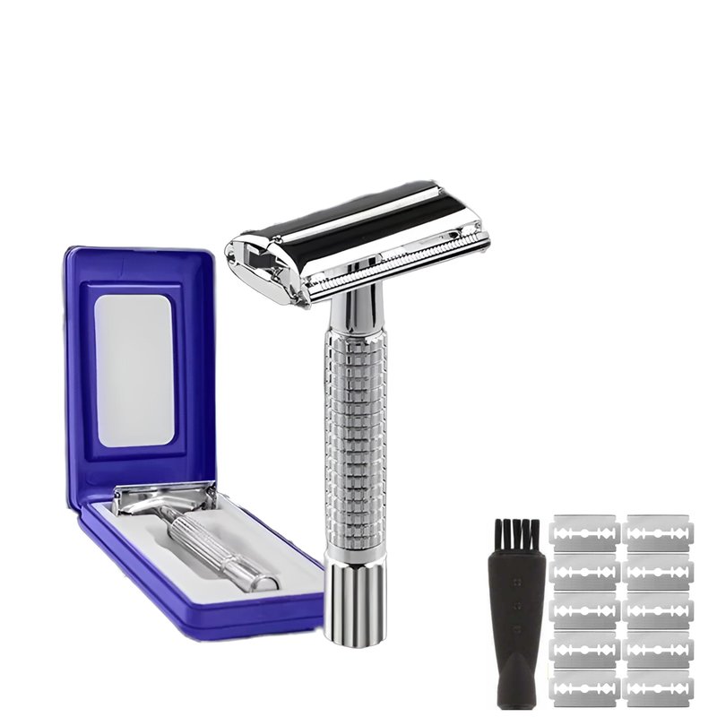 Double Edge Safety Razor for Men and Women - Butterfly Open Shaving Razor with 10 Stainless Steel Blades, Precision Shaving, Durable, Eco-Friendly 12-Piece Kit