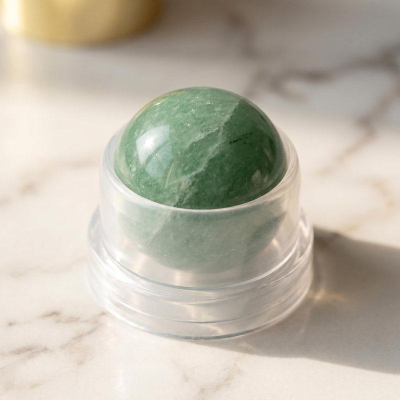 Rose Quartz Roller Bottle - 50ml Refillable Amber Glass Container | Leak-Proof Design with Green Pearl Rollerball
