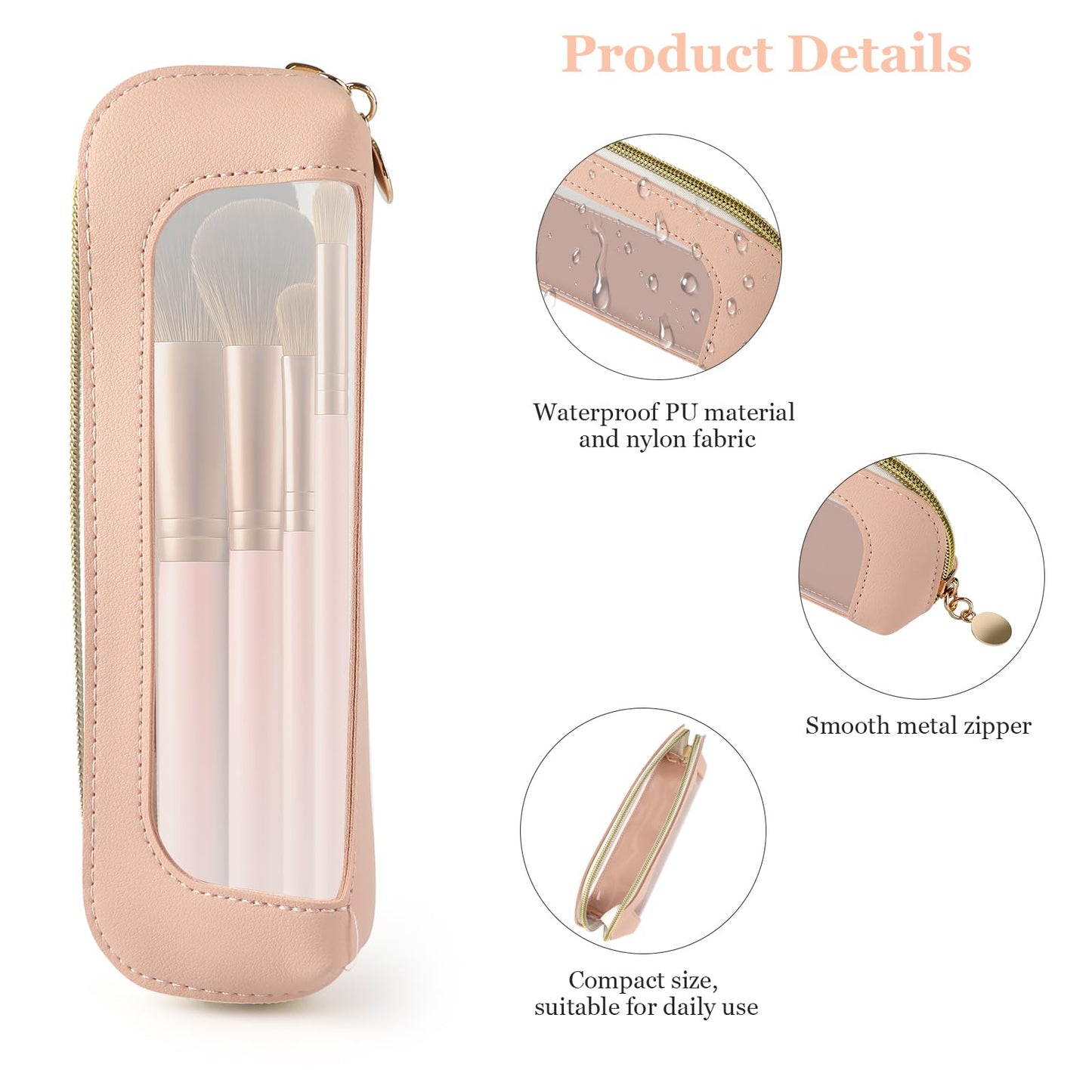 3 Pcs Transparent PU Makeup Brush Bags,Large Capacity Makeup Brush Holder,Ideal Makeup Brush Holder Travel Organizer,Waterproof Makeup Brush Pouch,Compact Portable Makeup Bag for office and home use