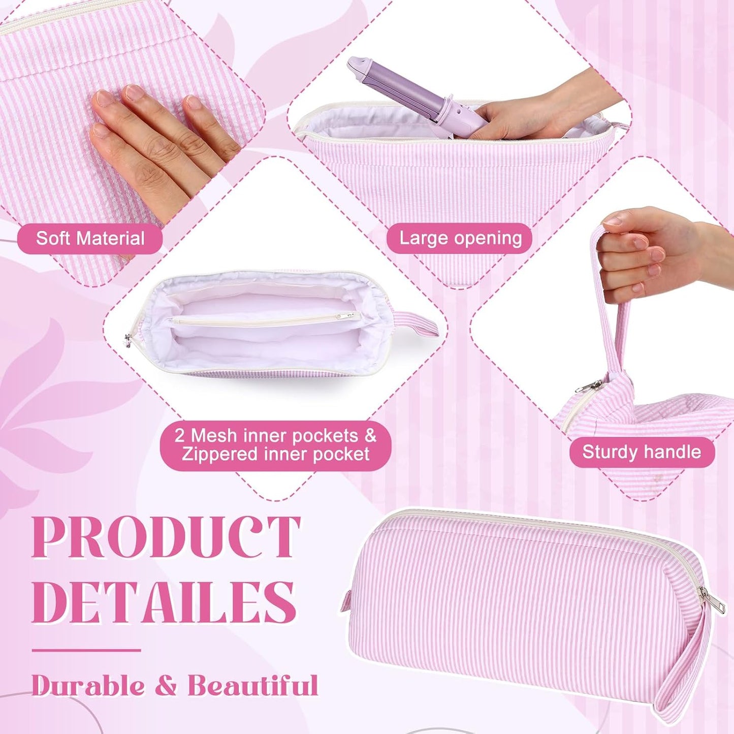 Hair Tools Travel Bag - Large Pink Striped Quilted Organizer for Hair Dryer & Styling Tools | Perfect for Travel
