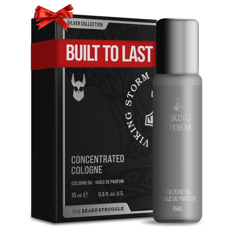Concentrated Cologne for Men by Beard Struggle - 6x More Longer Than Traditional Colognes - Silver Collection - Viking Storm - Mens Cologne, 15 mL / 0.5 US. fl. oz. Glass Roller Bottle