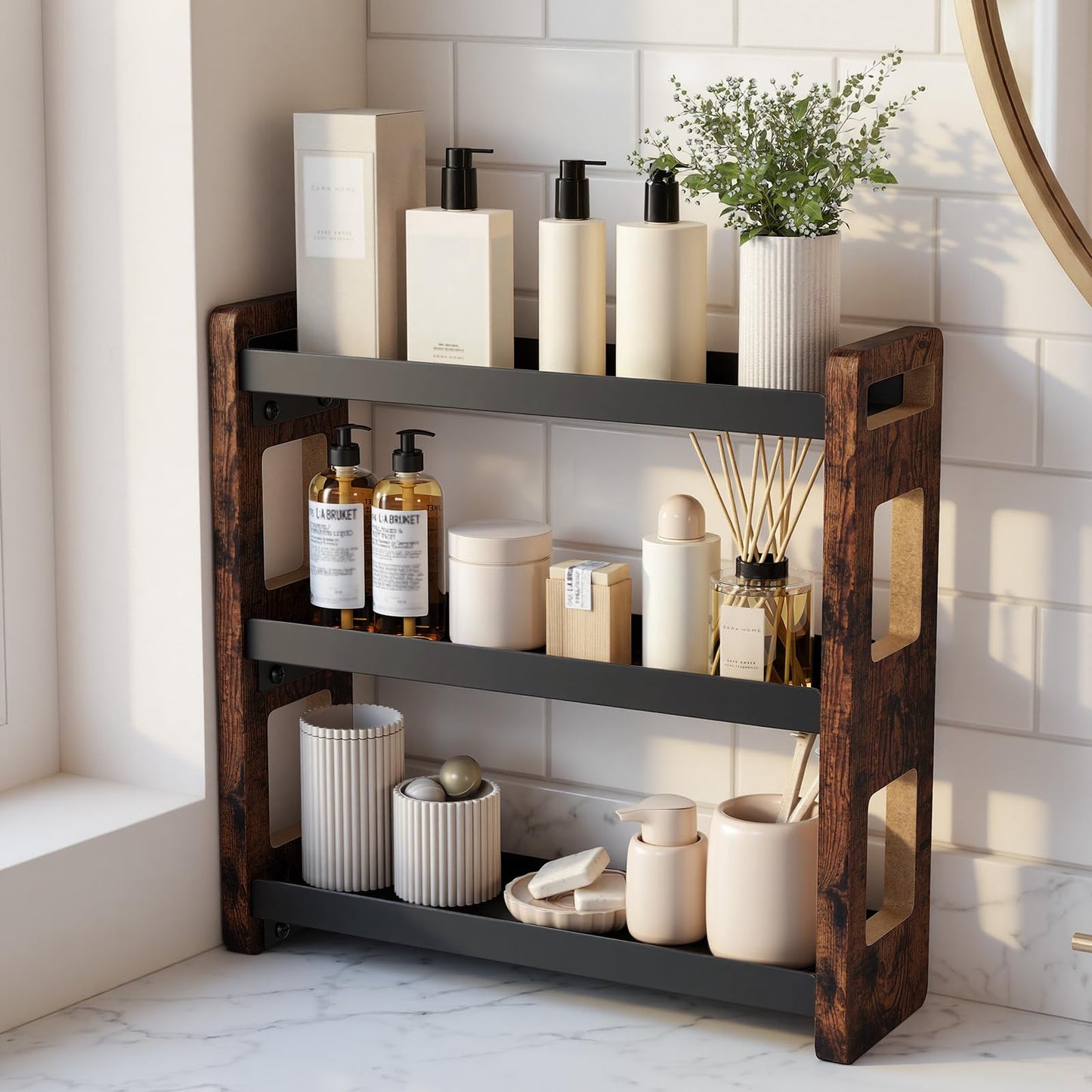 UJQSUN Bathroom Organizers and Storage,Bathroom Counter Organizer,Bathroom Counter Shelf,Bathroom Sink Organizer,Vanity Organizers,Vanity Storage,Perfume Display,Perfume Storages(Brown 3 Tier)