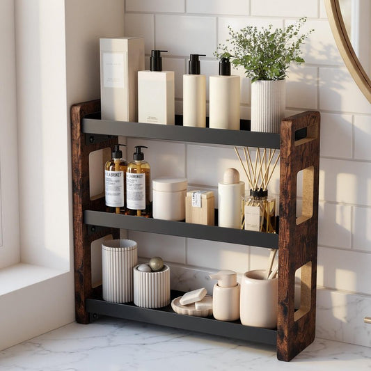 UJQSUN Bathroom Organizers and Storage,Bathroom Counter Organizer,Bathroom Counter Shelf,Bathroom Sink Organizer,Vanity Organizers,Vanity Storage,Perfume Display,Perfume Storages(Brown 3 Tier)
