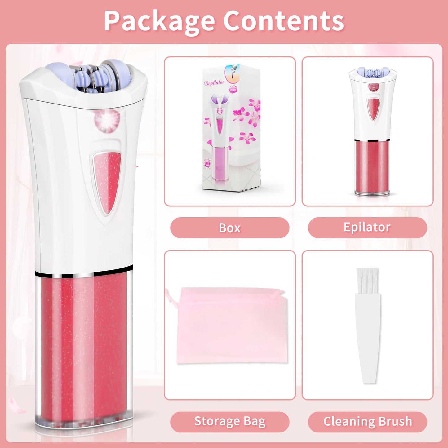 Facial Epilator for Women - 2026 New Electric Hair Remover for Body/Face/Chin/Arms/Bikini - Cordless Hair Removal Device Battery Operated with LED Light - Mini Epilator for Teen Girl Travel Home