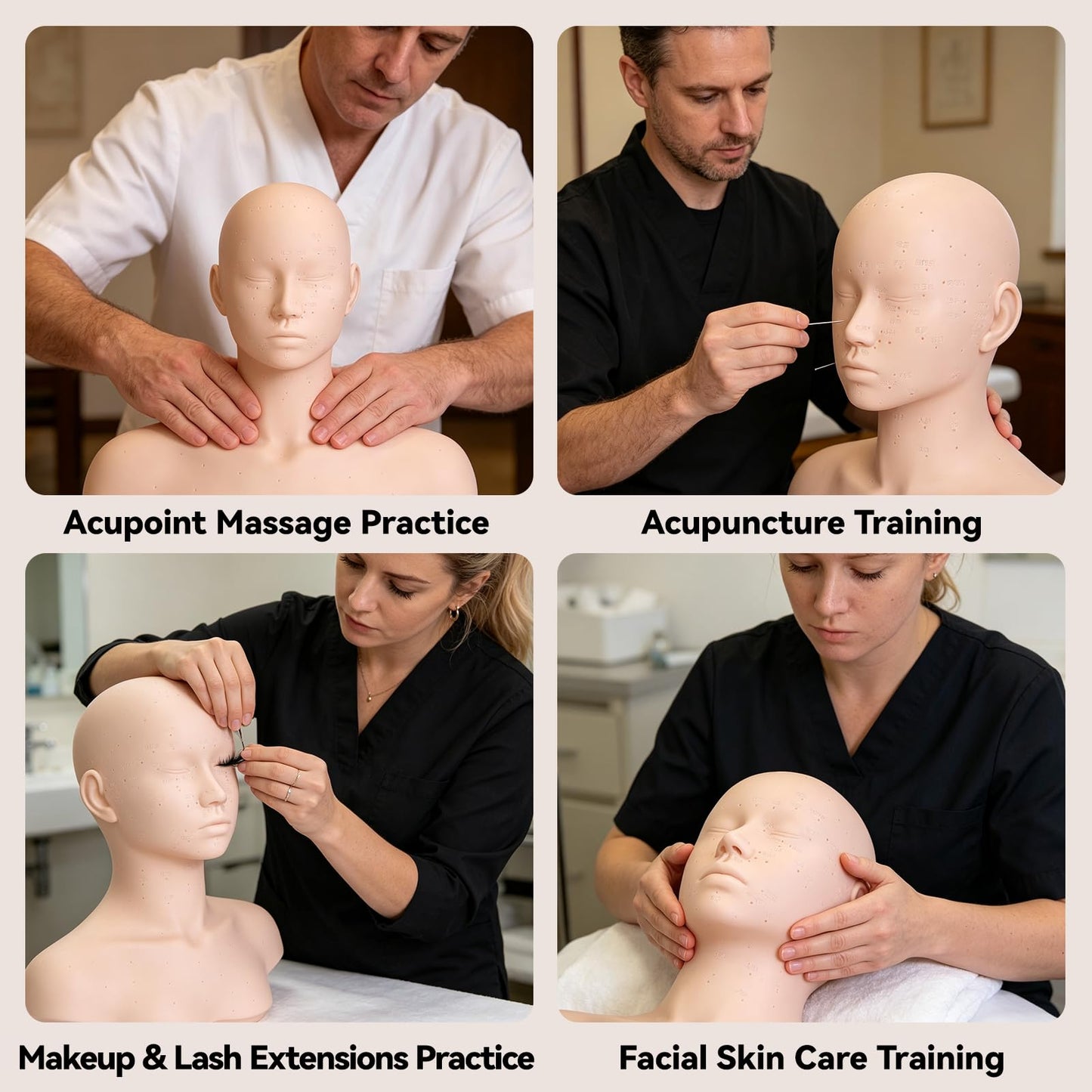 Esthetics Mannequin Head with Shoulders, Cosmetology Mannequin Head with Acupuncture Points, Soft PVC Mannequin Head for Facials Massage, Wigs Hat Display, Makeup Practice