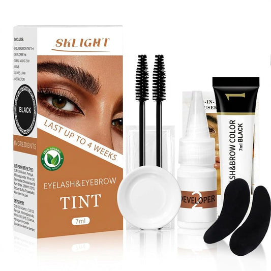 Lash Color Kit, Natural Black Eyelash & Eyebrow Color Kit with Reusable Eye Patch, Voluminous Coloring for Lash and Brow with Herbal Ingredients, Safe & Easy to Use, Temporary Color up to 2 Weeks, 7ml