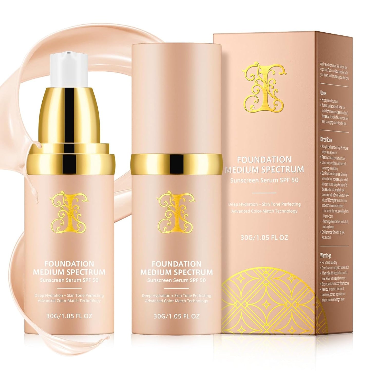 4-in-1 Color Changing Foundation - Medium Spectrum SPF 50+ | Longwearing, Waterproof, Hydrating, 30ml