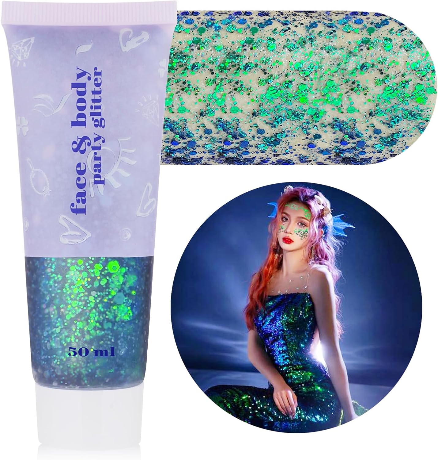Red White and Blue Hair Glitter - Self-Adhesive Waterproof Face Glitter for 4th of July | Firework Ribbon Sequins