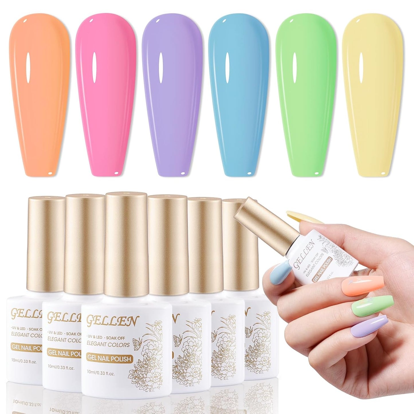 Teal Green Blue Gel Nail Polish - 6-Color Semi-Permanent Formula | No Wipe, Glossy Finish, HEMA & TPO Free