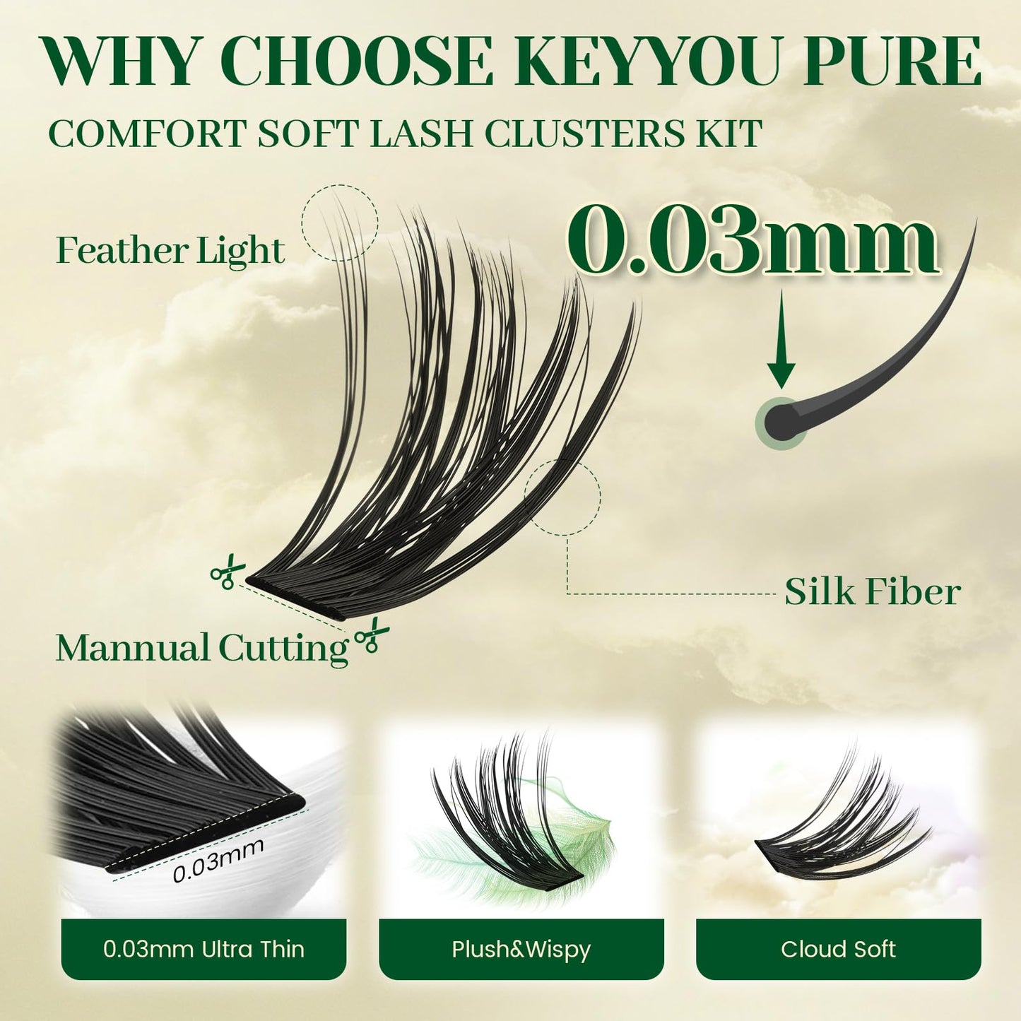 KEYYOU Lash Clusters Kit 60D80D Wispy Voluminous Look for Date or Wedding