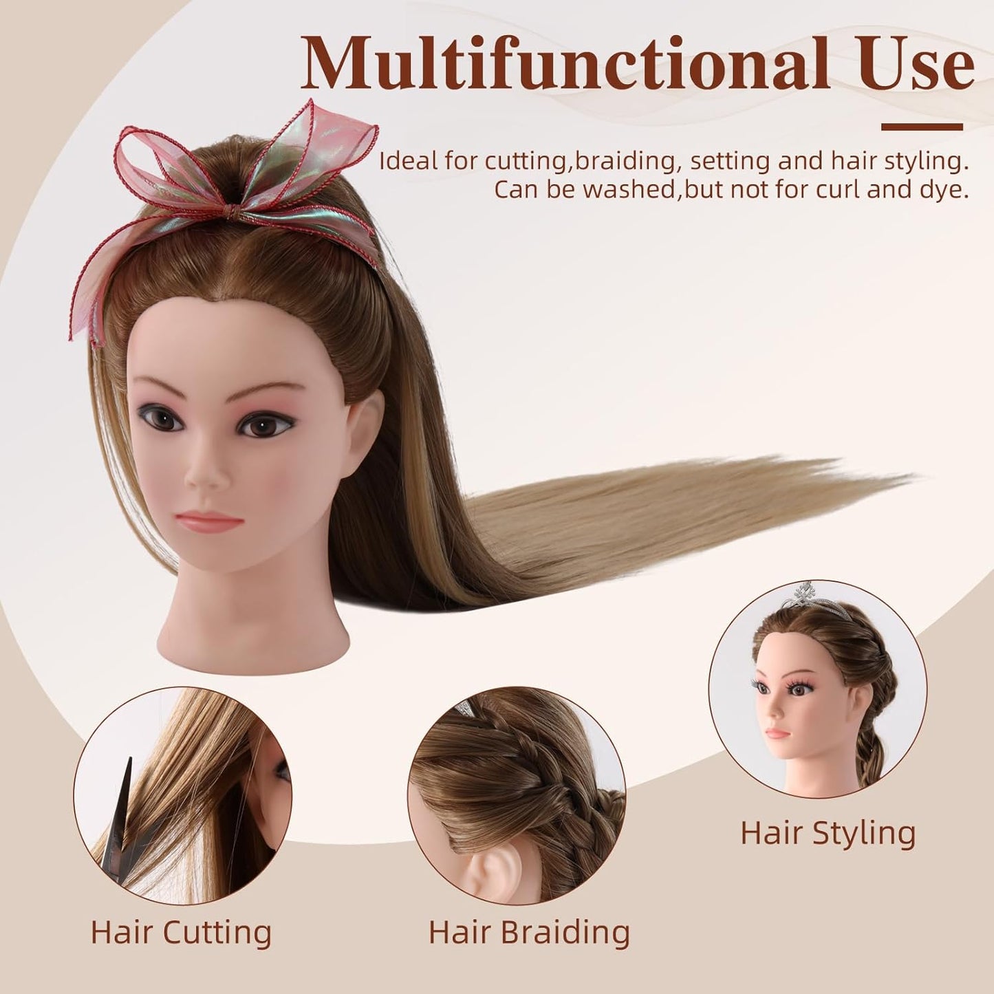 Mannequin Head with Hair - Cosmetology Practice Doll for Hair Styling & Braiding | Includes Table Clamp & DIY Styling Set