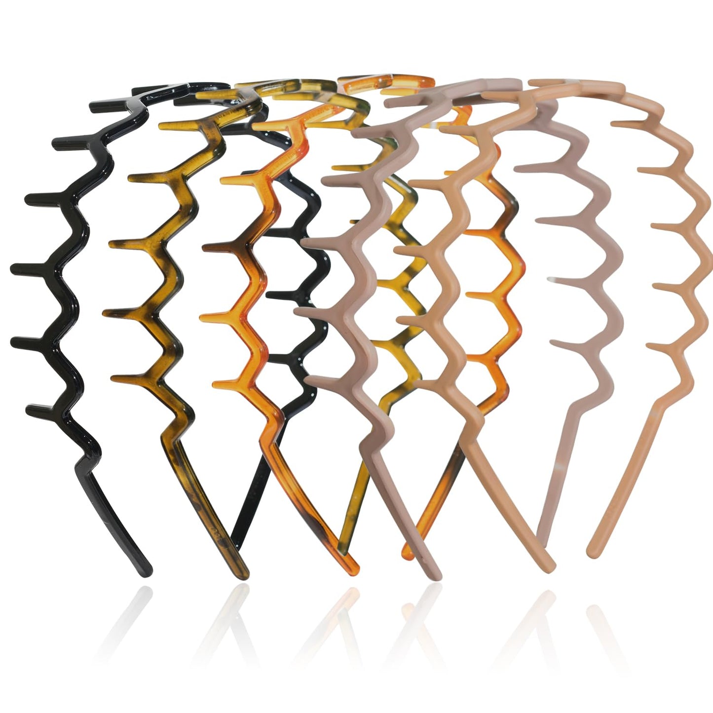 Zig Zag Headbands - 5 Pack Plastic Wavy Hair Bands with Comb Teeth | Unisex Hair Styling Accessories