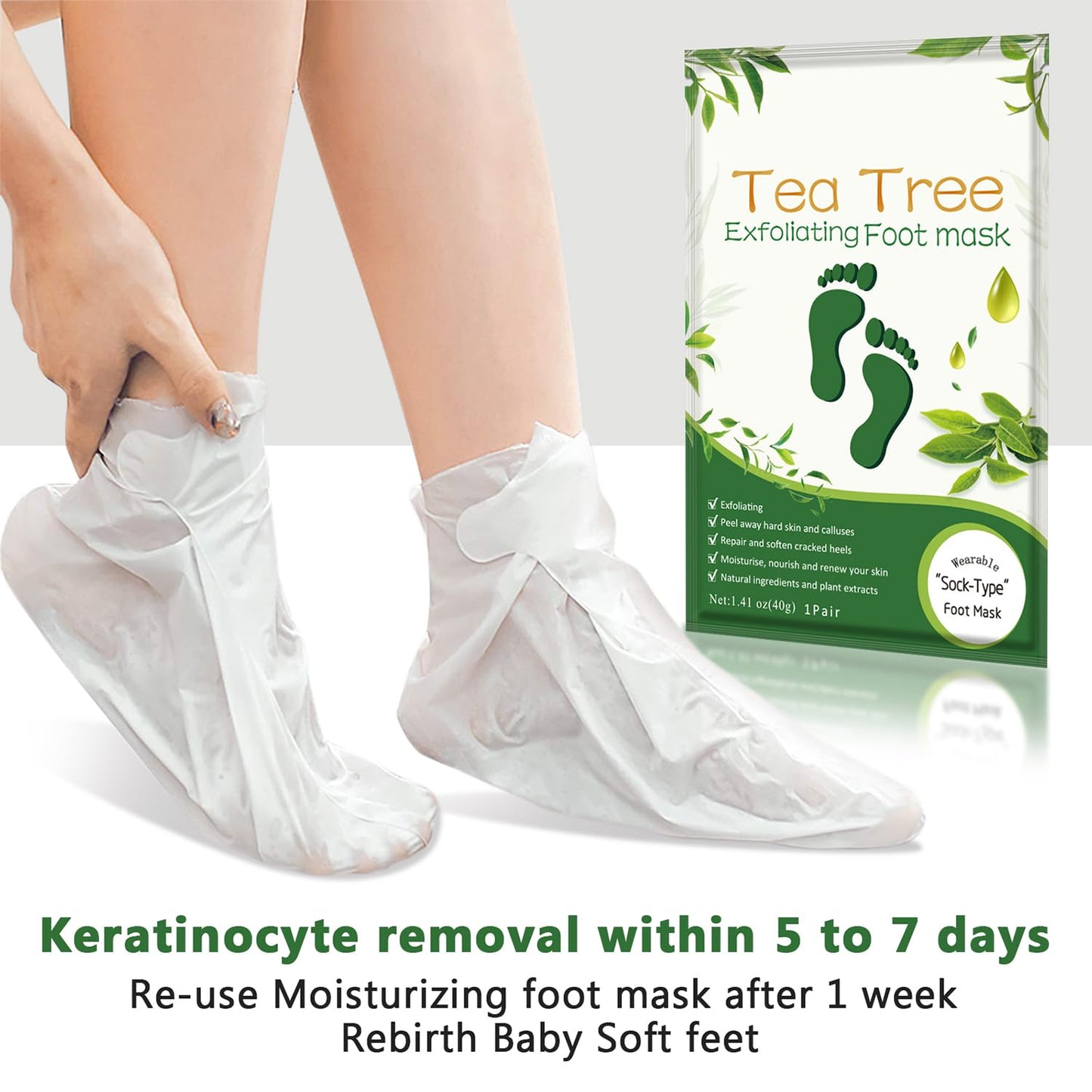 Liefiet Foot Peeling Mask 5 Pack, Foot Mask Remove Dead Skin, Rough Callus and Cracked Heels, Dry Skin Moisturizer for Soft and Smooth Baby Touch Feet (Tea Tree)