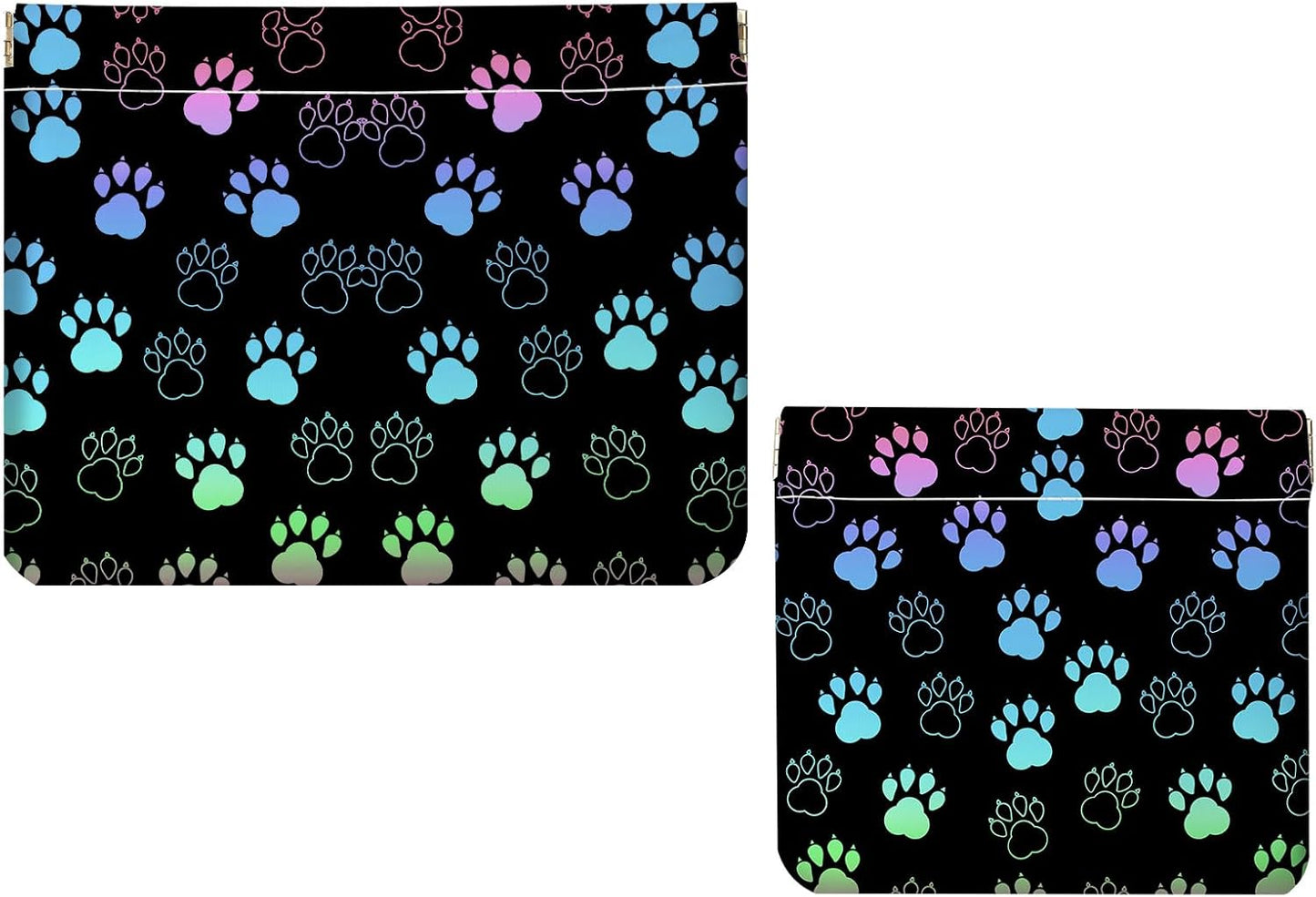 Makeup Bag Set - 2 PCS PU Leather Cosmetic Pouches for Travel | Self-Closing, Portable Design with Orange Flowers and Cats