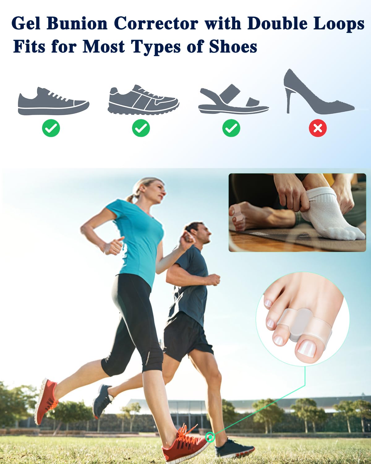 PGRODE 8PC Bunion Toe Separators Gel Bunion Corrector Soft Big Toe Spacers for Feet Women Men Toe Correct, Elasticity Hammer Toe Straightener with 2 Loops (4 Nylon+4Gel)