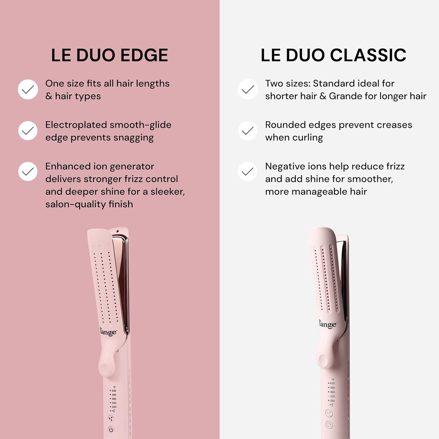 L'ANGE HAIR 2-in-1 Titanium Styler - 360° Airflow Flat Iron & Curling Iron | 1” Wide Plates in Blush