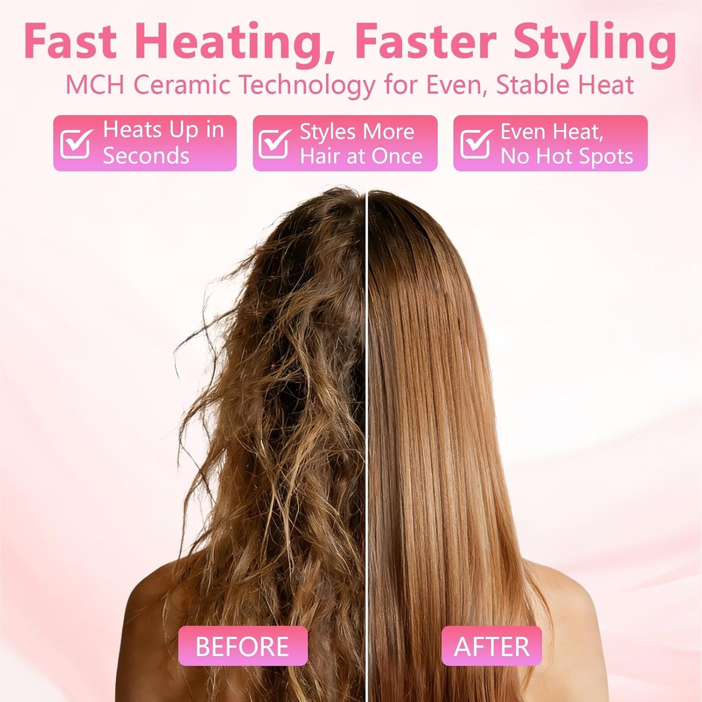 Go Brush Pro Cordless Hair Straightening Brush - 2026 Upgrade with 4 Heat Settings, MCH Ceramic Care | Pink