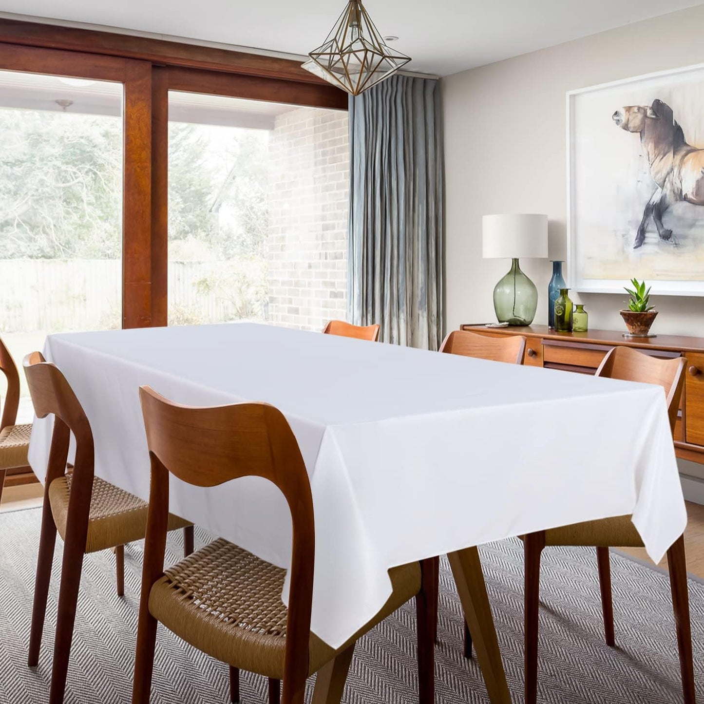White Rectangle Tablecloth 60 x 102 Inch - Stain & Wrinkle Resistant Polyester for Dining, Buffets & Camping