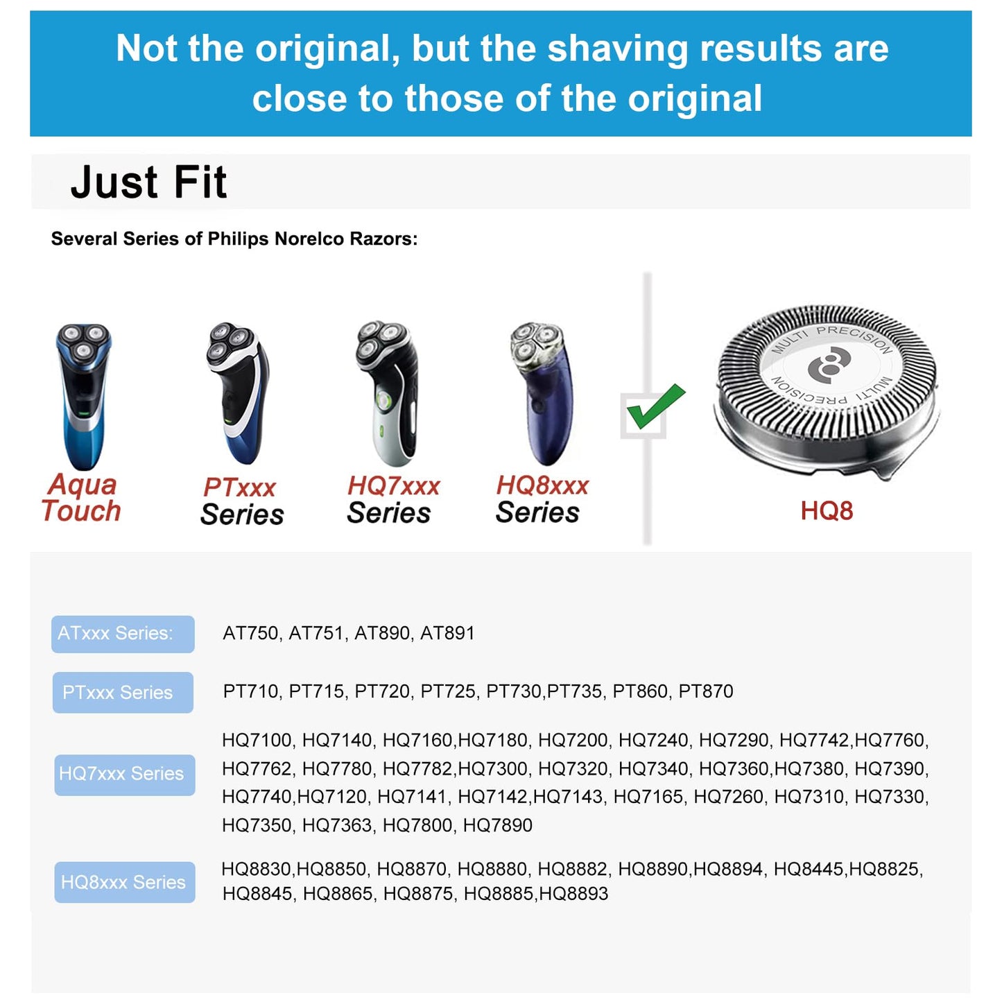 New Upgrade HQ8 Replacement Heads Compatible With Philips Norelco Aquatec Shavers, Razor Blades For PT720 AT880 AT810, HQ8 Blades 6-pc pack