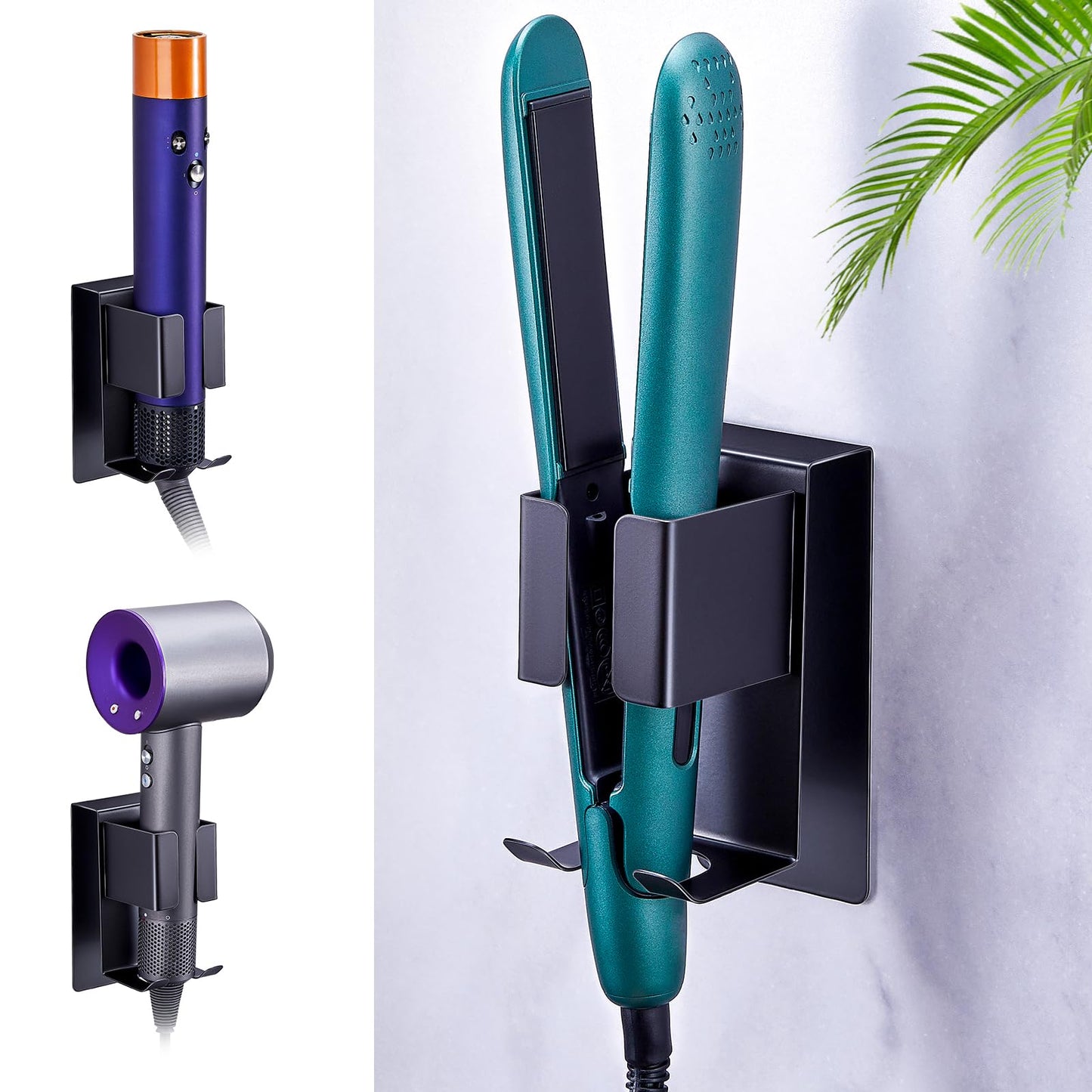 WAYASI Hair Straightener Holder Wall Mounted Blow Dryer Holder, Blow Dryer and Curling Iron Holder, Hair Dryer and Straightener Holder, Bathroom Hair Tools Organizer and Storage (Black, 1Pc)