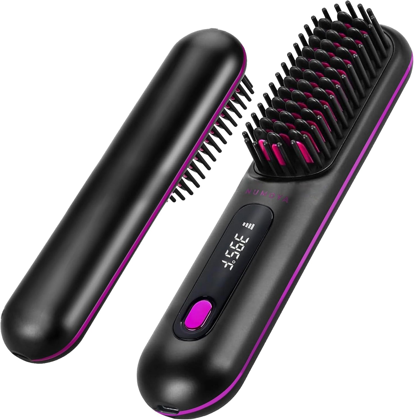 Portable Cordless Hair Straightener Brush - NUMOYA Go Brush Pro with 30s Fast Heat & 3 Temperature Settings | Black