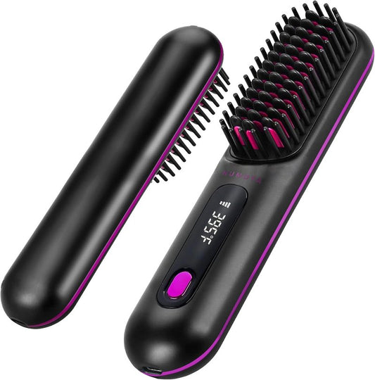 Portable Cordless Hair Straightener Brush - NUMOYA Go Brush Pro with 30s Fast Heat & 3 Temperature Settings | Black