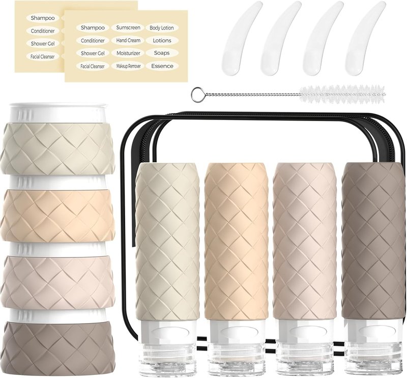 Travel Bottles Set - 16 Pack TSA Approved BPA-Free Silicone Containers | Leak-Proof Refillable Jars with Clear Bag (Cream)