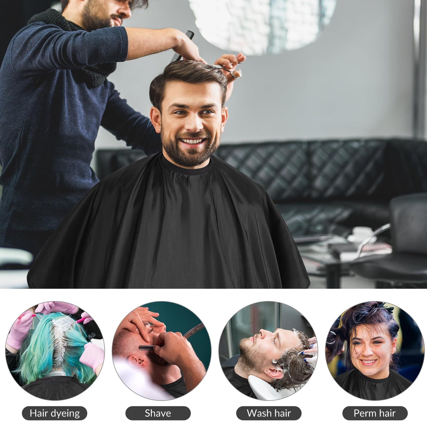 Hair Cutting Cape Set, Barber Cape with Neck Brush and Disposable Neck Paper - Waterproof Anti-Static Large Salon Hair Cape, 57" x 51"(Black)