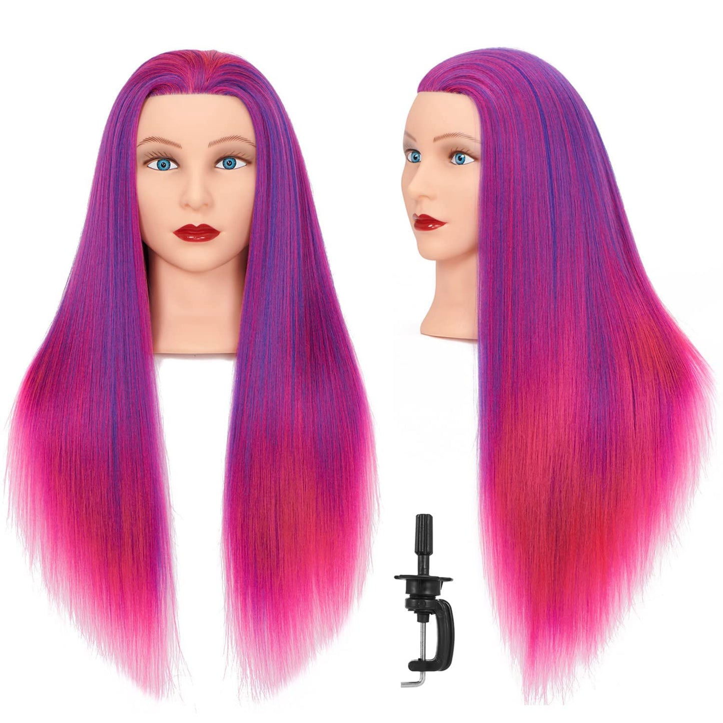 Mannequin Head - 26-28" Yaki Synthetic Fiber Training Head for Hairdressing | Cosmetology Practice Model with Clamp Stand