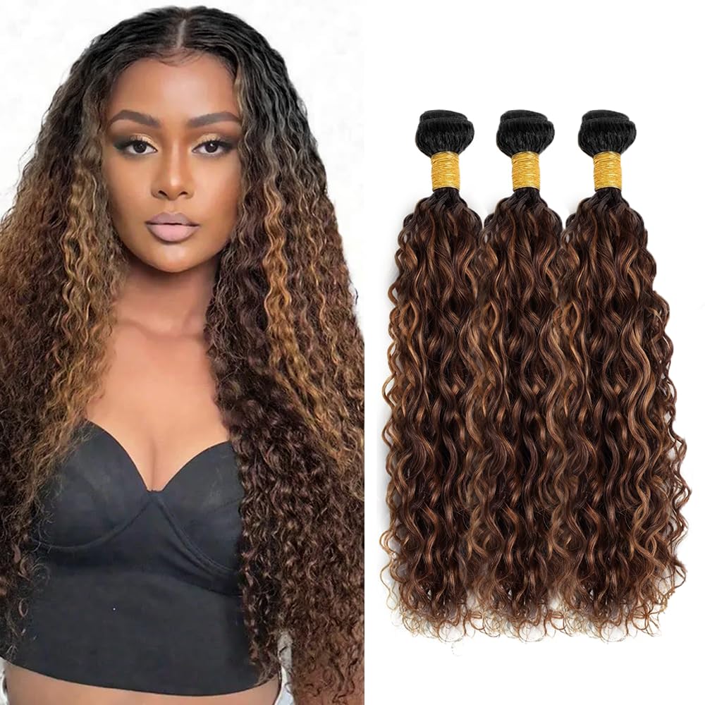 300g 28 30 32 inch Ombre Brown Bundles Highlight Human Hair Bundles P4/30 Water Wave Bundle LadrXadr Brown Human Hair Bundle