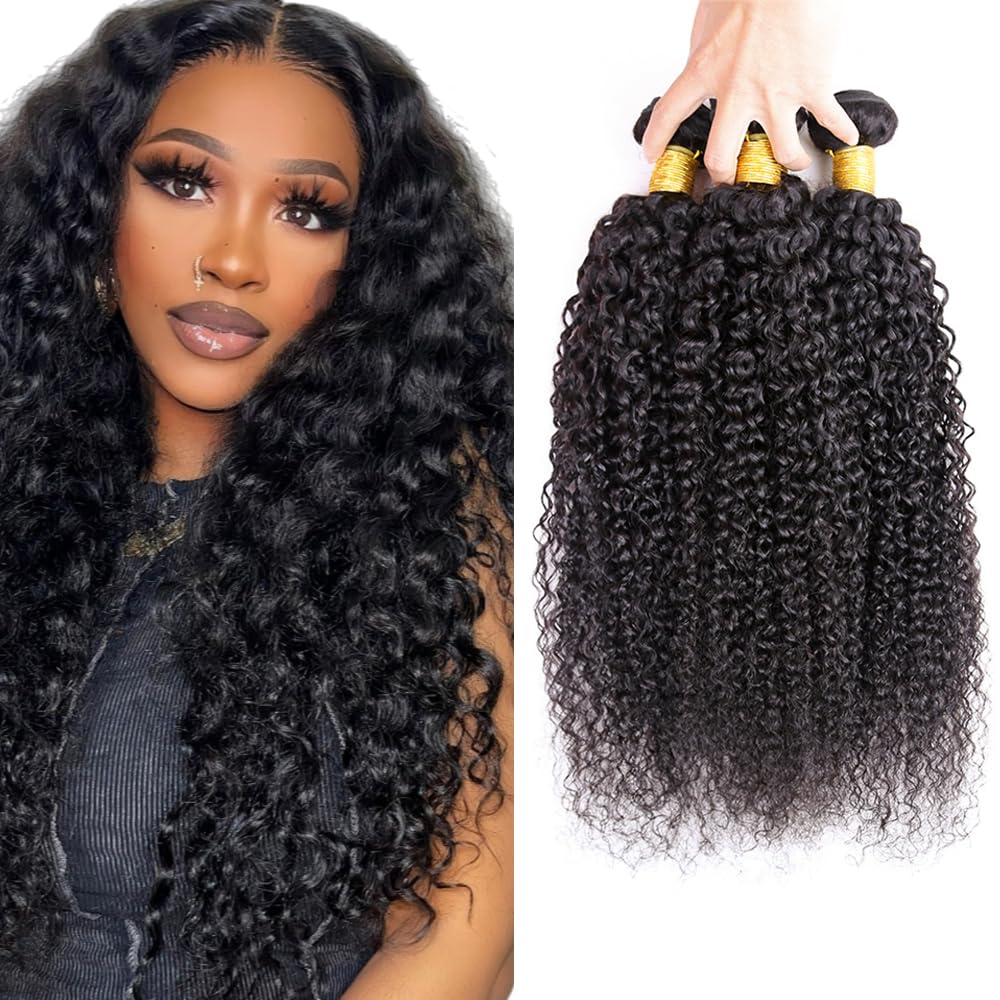 30 32 34 Inch Curly Bundles Human Hair Natural Black Bundle Kinky Curly Human Hair Bundles #1B Bundle Unprocessed Virgin Hair Extensions 150g