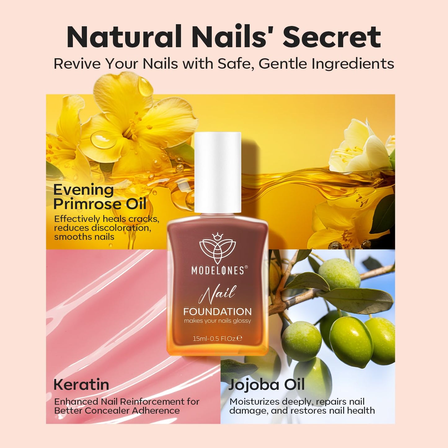 modelones Nail Strengthener and Growth Blushed Berry Nail Polish Quick Dry Nail Repair for Damaged Nails Strengthening Polish Natural Concealer Foundation Toenails & Nail Care Gifts for Women