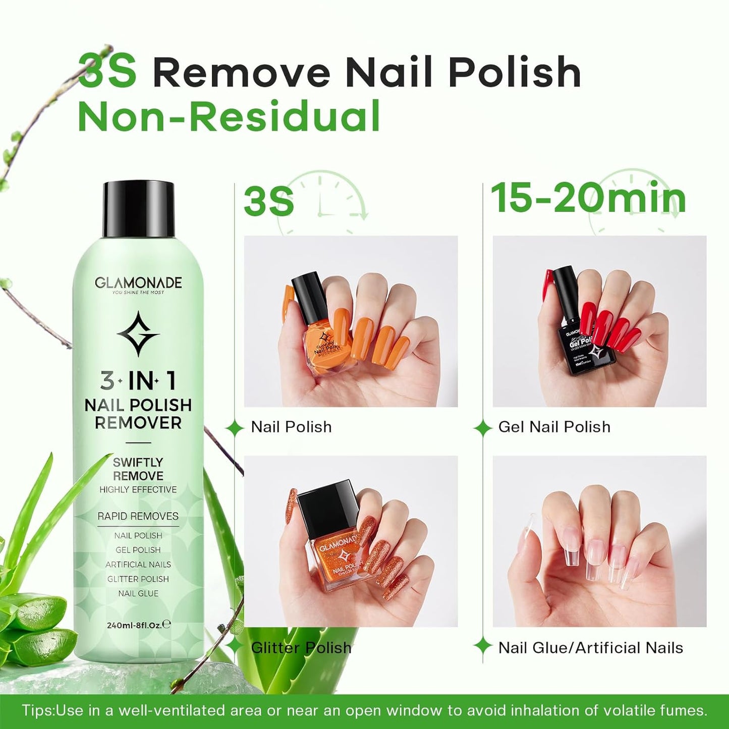 Acetone Nail Polish Remover - Professional Soak-Off Gel Formula with Aloe Vera & Essential Oils | 8 Fl. Oz.