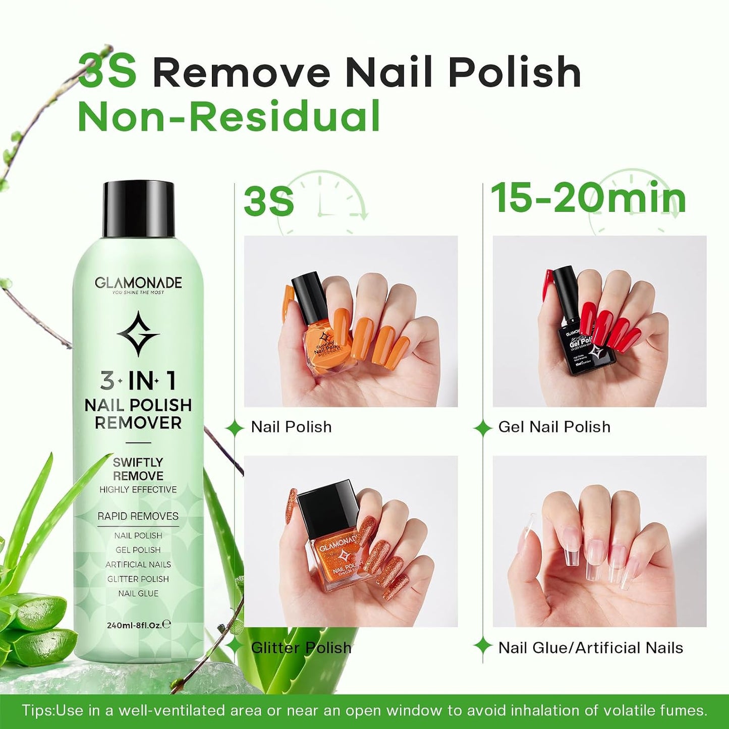 Acetone Nail Polish Remover - Professional Soak-Off Gel Formula with Aloe Vera | 8 Fl. Oz.