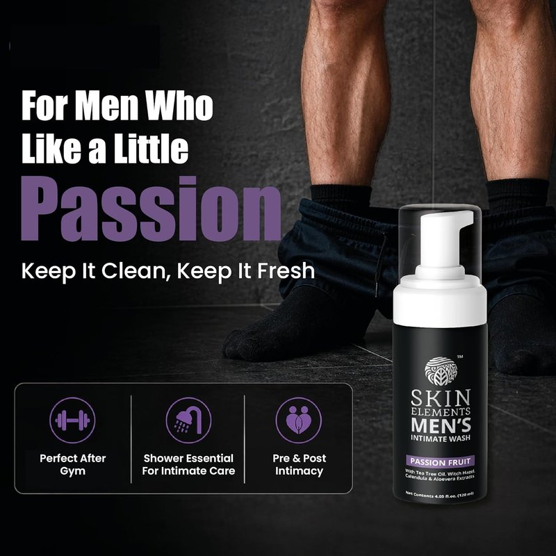 Skin Elements Intimate Wash for Men - pH Balanced Foaming Cleanser with Passion Fruit | 4.05 Fl Oz, Prevents Itching & Odor