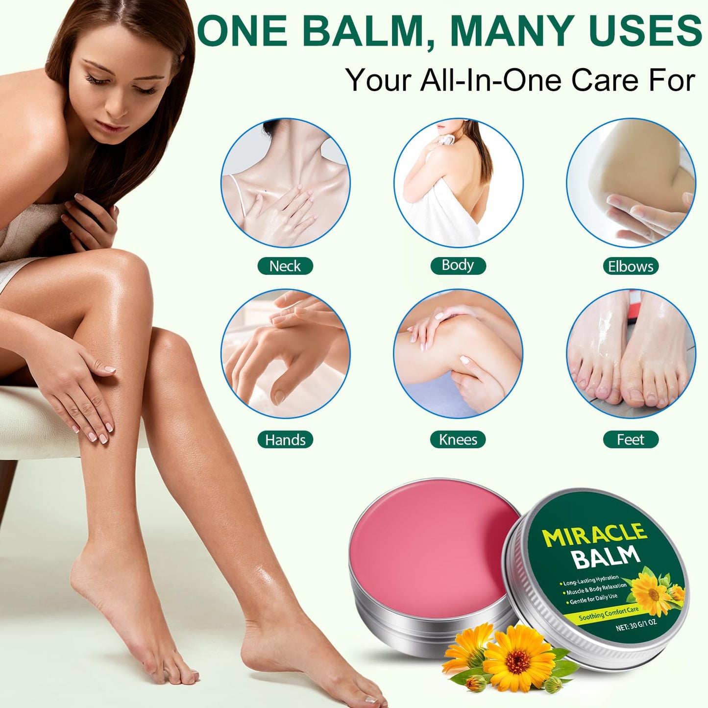 Akeeronn Miracle Balm, Miracle Balm Cream for Legs, Leg Care Cream, Relaxed and Comfortable, Soothing Joint Cream for Legs, Arms, Back, Hands, and Feet, 1oz