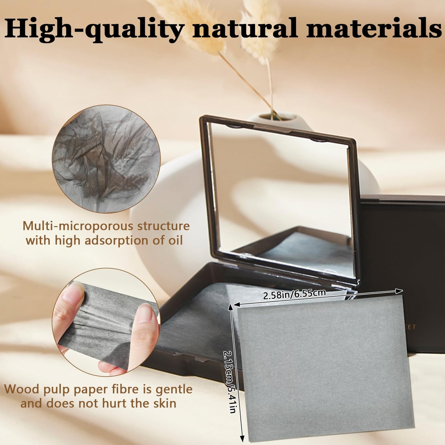 Jutqut Oil Blotting Sheets for Face with Mirror & Puff, 300 Sheets Natural Oil Blotting Paper, Bamboo Charcoal Oil Absorbing Wipes, Oil Control Film for Oily Skin, Makeup Friendly, Absorbs Excess Oil