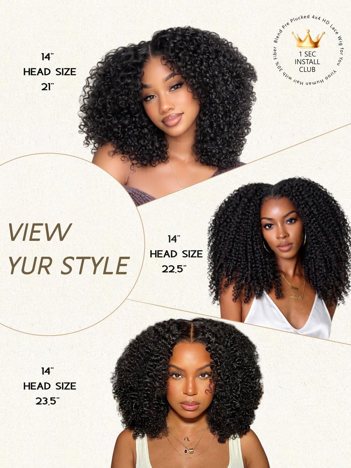 Kinky Deep Curly Bob Wig - Glueless 4x4 Lace Closure, 180% Density | 14-Inch Afro Kinky Curly for Black Women