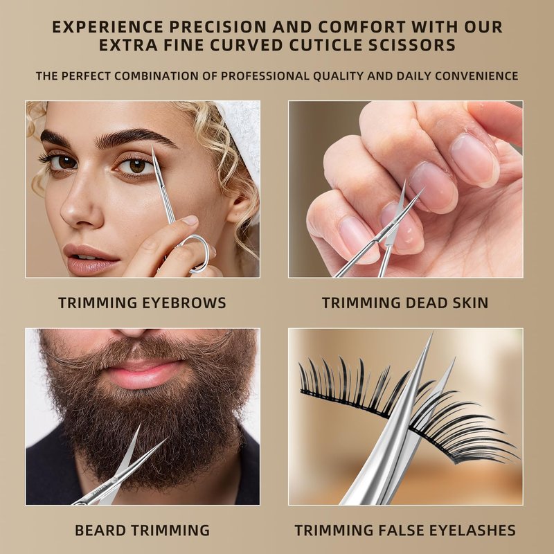 ESSBES Facial Hair Small Precise Grooming Scissors for Men Women Extra Fine Curved Blade Super Slim Professional Manicure Scissors for Cuticle, Eyebrow, Nose Hair, Mustache, Bead and Dry Skin