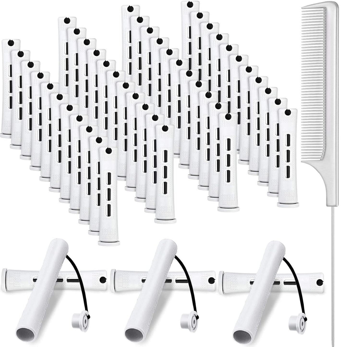 48 Pieces Hair Perm Rods - Short Cold Wave Curling Rollers with Steel Pintail Comb | 6 Sizes, 6 Colors
