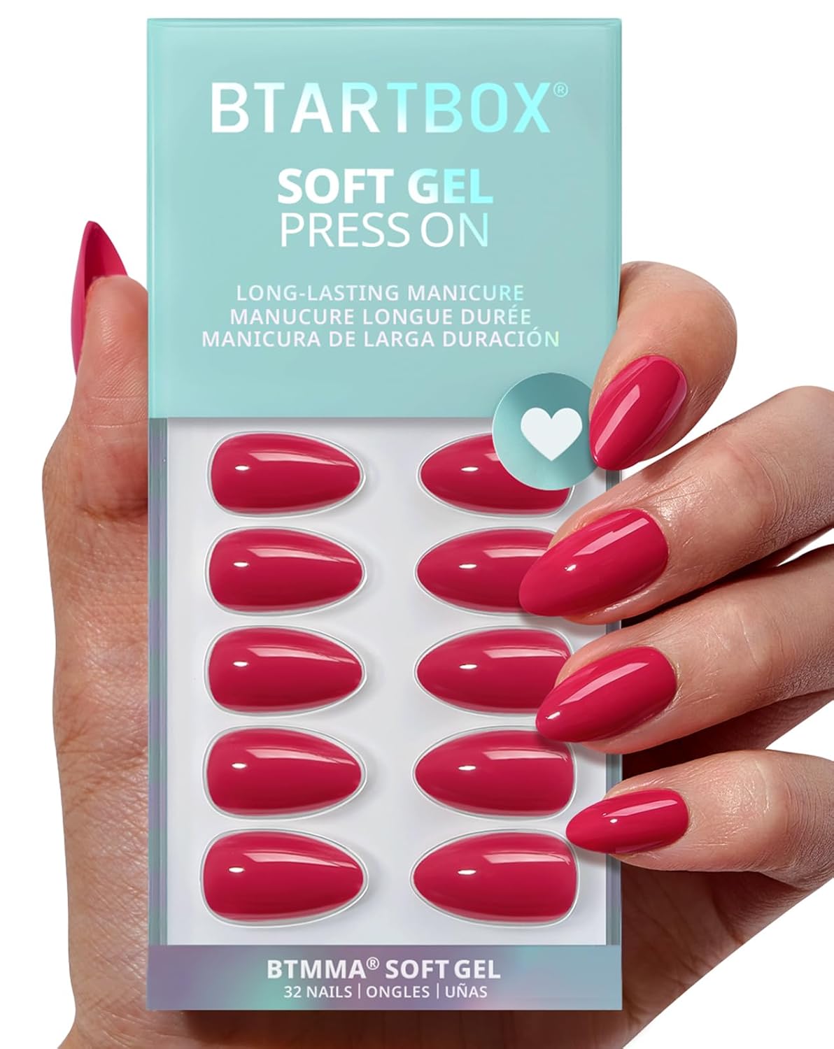 Press On Nails - Almond Shape Pastel Baby Pink Short Nails | Opaque Soft Gel, 32-Piece Kit in 16 Sizes