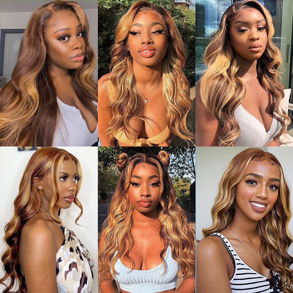 24 26 28 Inch P4/27 Blonde Bundles Human Hair Body Wave 3 Bundles Brazilian Remy Hair 50 Grams/Bundle 10A Grade Highlight Blonde Body Wave Bundle Unprocessed Virgin Hair Weaves Extensions