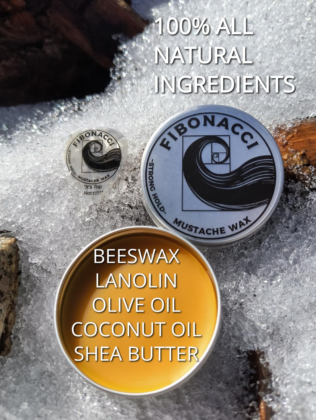 Fibonacci Mustache Wax Very Strong All Day Hold 100% Natural, Subtle Natural Scent No Fragrance No Heat Needed USA Handmade Small Business 1oz, Pick Included, Handlebar Hungarian English Dali Imperial
